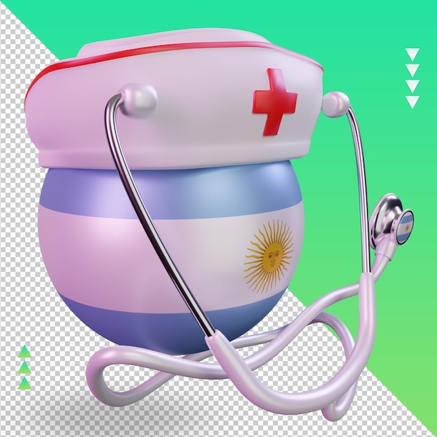 PSD jour de l'infirmière 3d rendu du drapeau de l'argentine vue de gauche