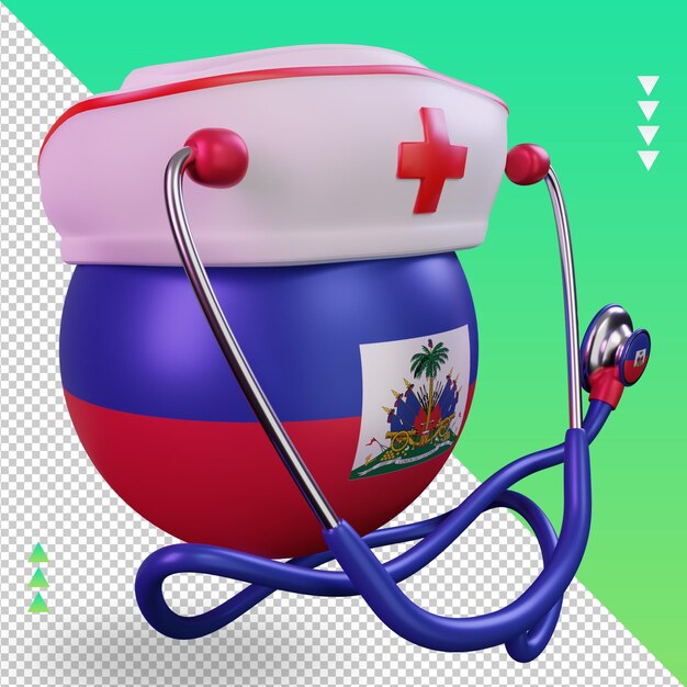 PSD jour de l'infirmière 3d rendu du drapeau d'haïti vue de gauche