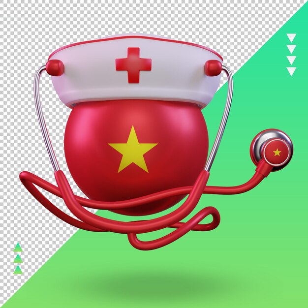 PSD jour de l'infirmière 3d rendu du drapeau vietnamien vue de face