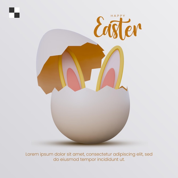 PSD jour de pâques avec modèle de bannière eggs and bunny illustration 3d