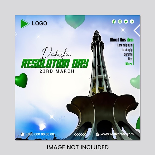 Jour De La Résolution Du Pakistan 23 Mars 1940 Fête De Mars Avec Un Fond Vert