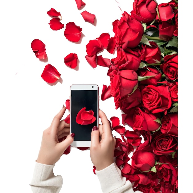 PSD jour de la saint-valentin jour de la fête des fêtes d'anniversaire concept de fête d'anniversaire en utilisant un téléphone portable en tapant un message sms