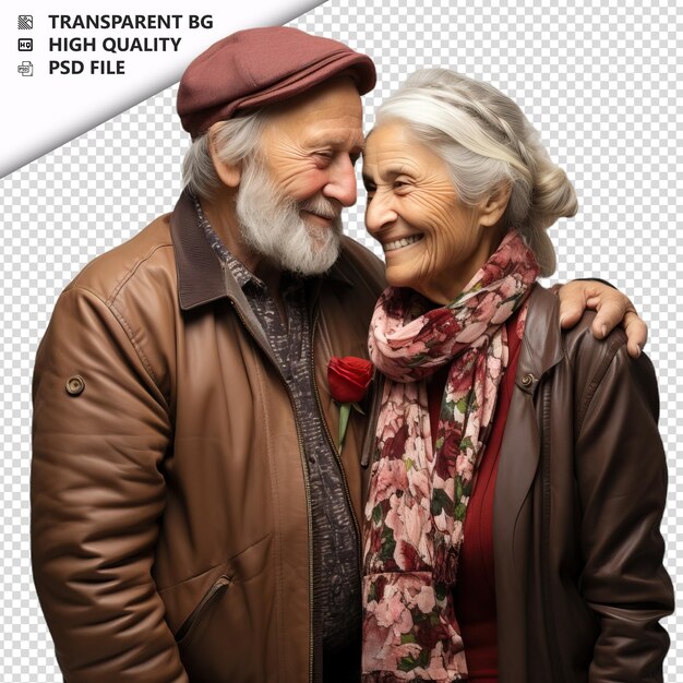 PSD jour de la saint-valentin romantique avec un couple de vieux turcs se tenant la main à l'arrière-plan transparent psd isolé