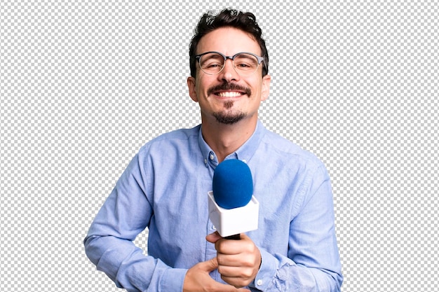 PSD journaliste ou présentateur d'homme adulte avec un microphone