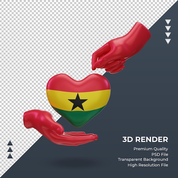 PSD journée caritative 3d du drapeau ghanéen rendu vue de face