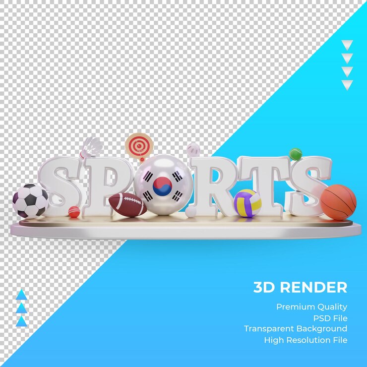 Journée du sport 3d Drapeau de la Corée du Sud rendu vue de face