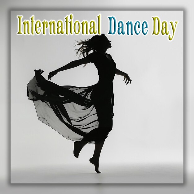 PSD journée internationale de la danse flyer carré pour le festival de danse avec l'arrière-plan de l'interprète