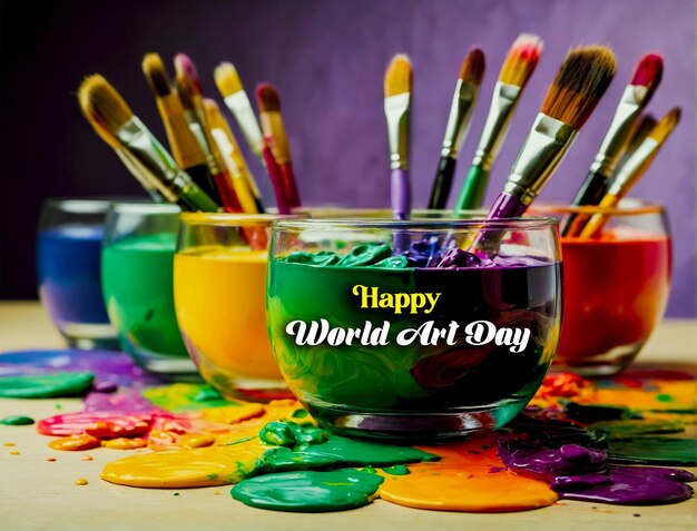PSD journée mondiale de l'art 15 avril une collection de pinceaux colorés