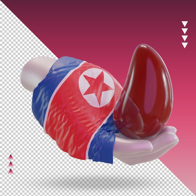 Journée mondiale du donneur de sang 3d Rendu du drapeau de la Corée du Nord vue de gauche