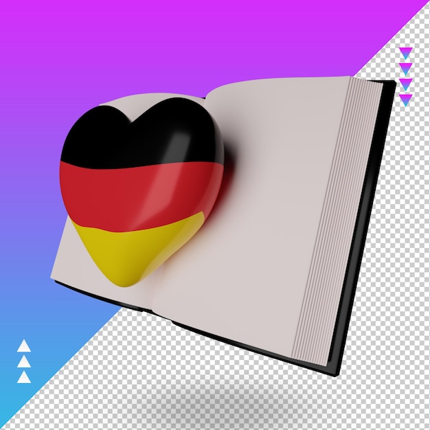 PSD journée mondiale du livre 3d drapeau allemand rendu vue droite