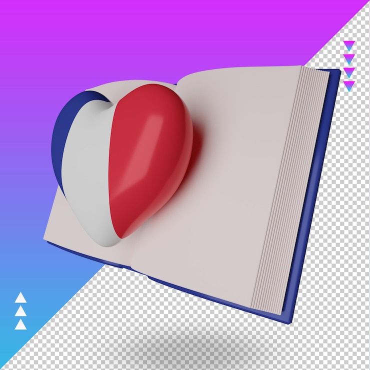 PSD journée mondiale du livre 3d drapeau france rendu vue droite