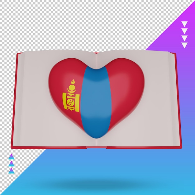 PSD journée mondiale du livre 3d rendu du drapeau de la mongolie vue de face