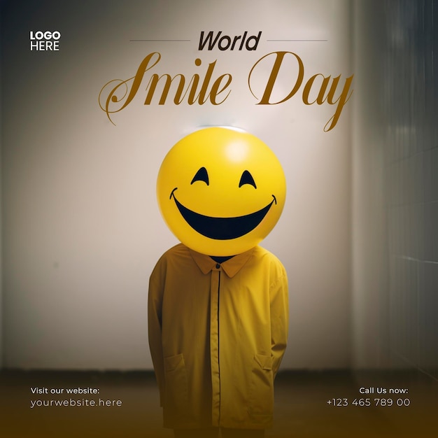 PSD journée mondiale du sourire sur les réseaux sociaux instagram post modèle de poster souriant