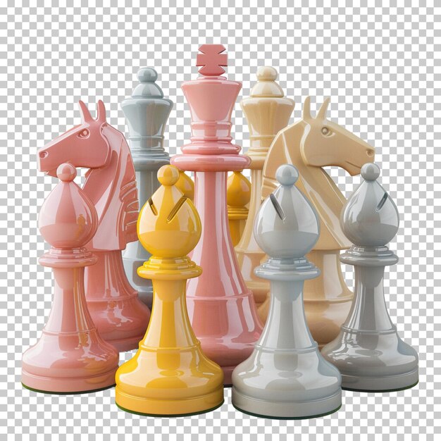 PSD journée mondiale des échecs échiquière classique pièces d'échecs en or échec mat isolé sur fond transparent