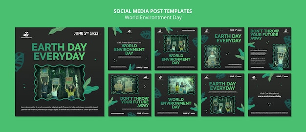 Journée mondiale de l'environnement avec des publications instagram sur les feuilles