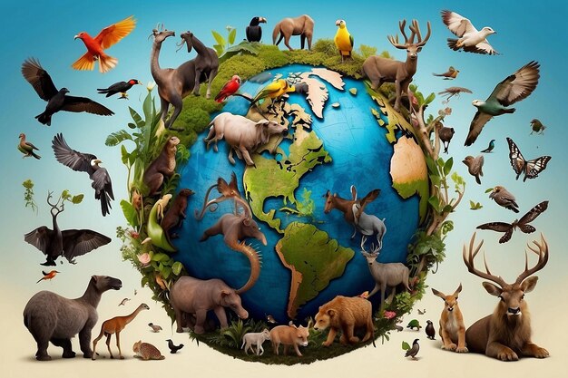 PSD la journée mondiale de la faune avec les animaux dans la jungle