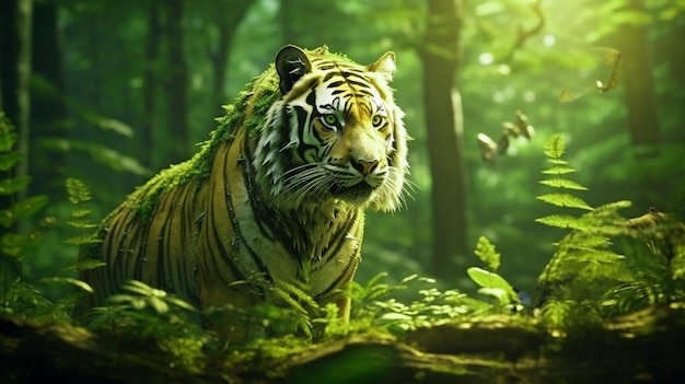 PSD la journée mondiale de la faune avec le tigre dans la jungle concept de faune