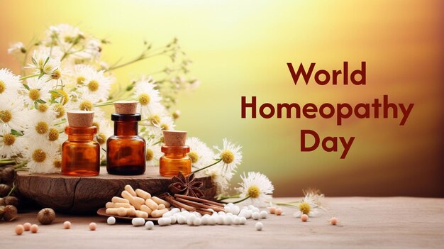 PSD journée mondiale de l'homéopathie et traitement médical avec des herbes