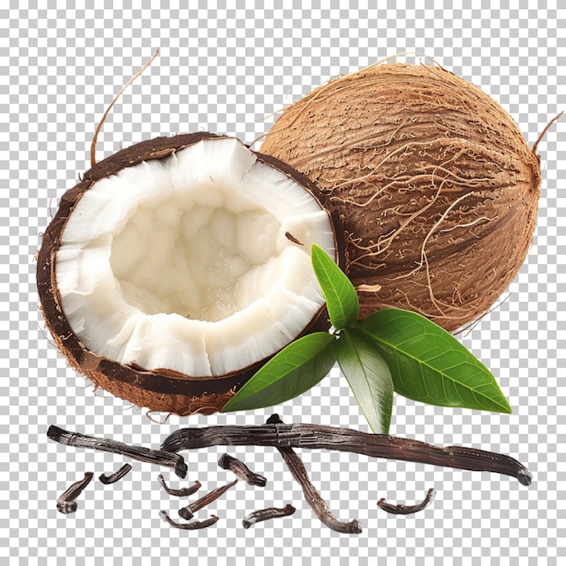 PSD journée mondiale de la noix de coco lait de coco boisson d'été eau de coco huile isolée sur un fond transparent