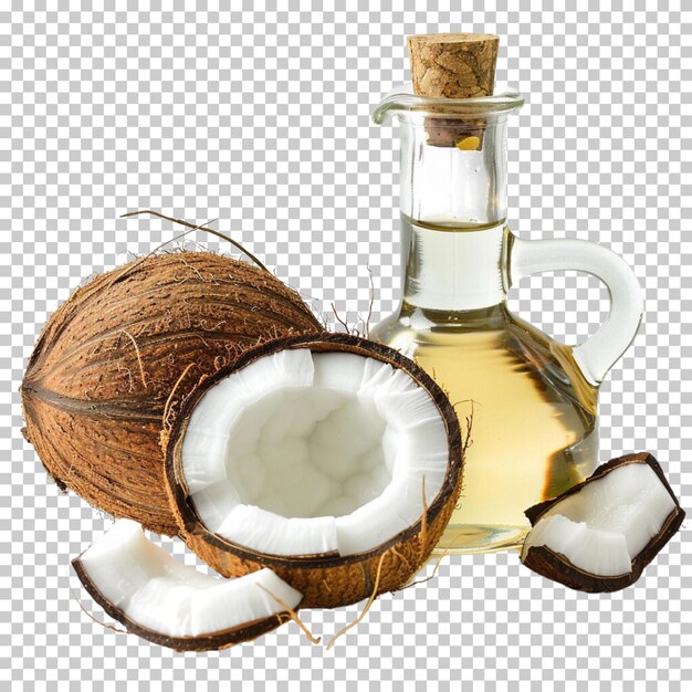 PSD journée mondiale de la noix de coco lait de coco boisson d'été eau de coco huile isolée sur un fond transparent