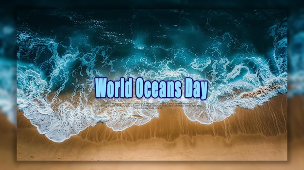 PSD journée mondiale des océans une miniature de l'océan avec des poissons et des coraux à l'arrière-plan
