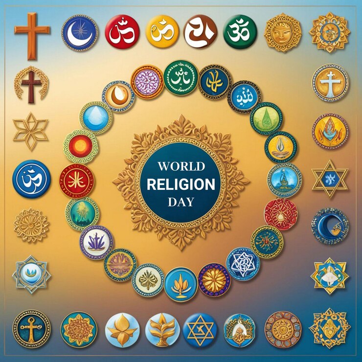 PSD la journée mondiale de la religion avec des panneaux religieux