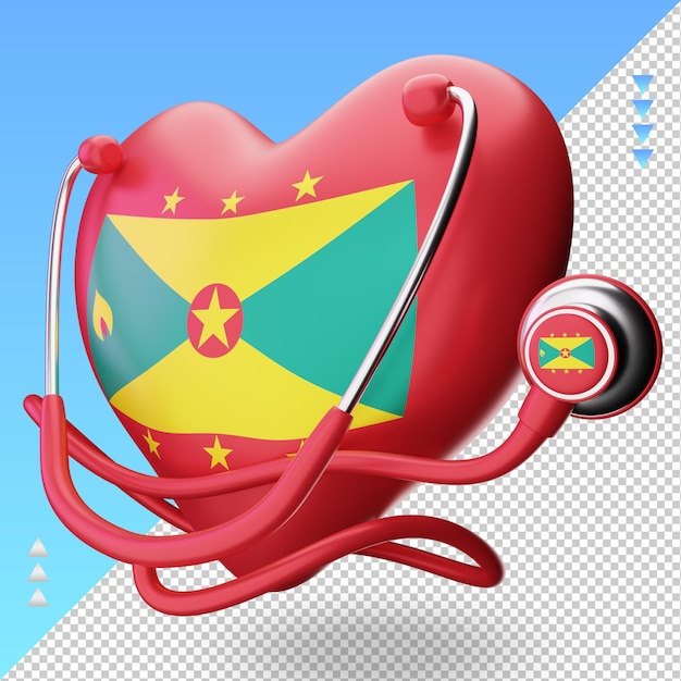 PSD journée mondiale de la santé 3d drapeau de la grenade rendu vue droite