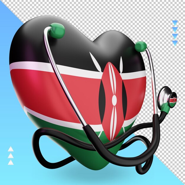 PSD journée mondiale de la santé 3d rendu du drapeau kenyan vue de gauche