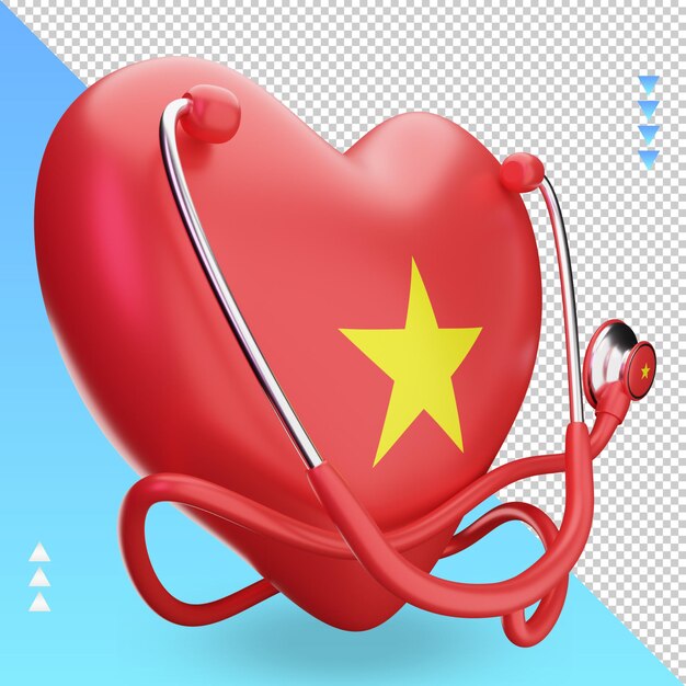 Journée mondiale de la santé 3d rendu du drapeau vietnamien vue de gauche