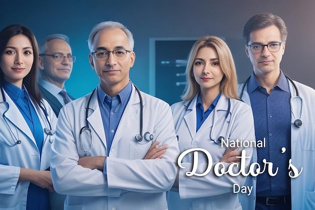 PSD journée nationale des médecins groupe de médecins heureux posent ensemble