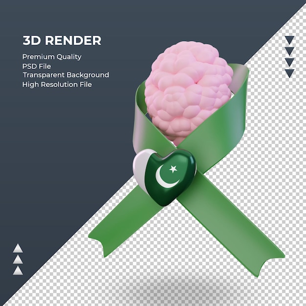 Journée De La Santé Mentale 3d Drapeau Pakistanais Rendu Vue Droite