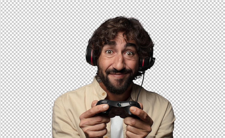 PSD jovem adulto homem barbudo conceito de jogador