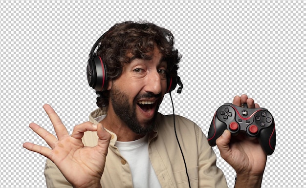 jovem adulto homem barbudo conceito de jogador