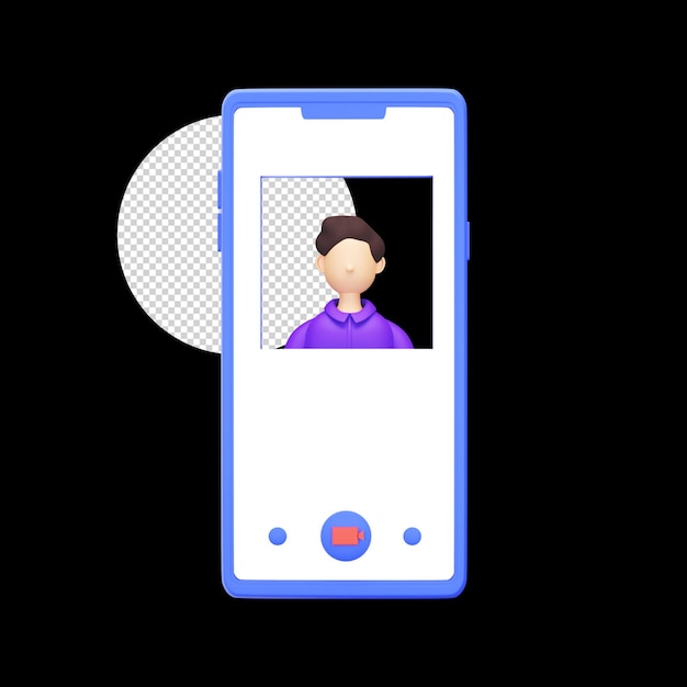PSD jovem chamada de vídeo do smartphone elemento azul contra fundo preto círculo png