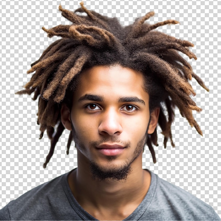 PSD jovem com penteado afro isolado em fundo transparente