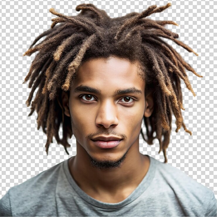 PSD jovem com penteado afro isolado em fundo transparente