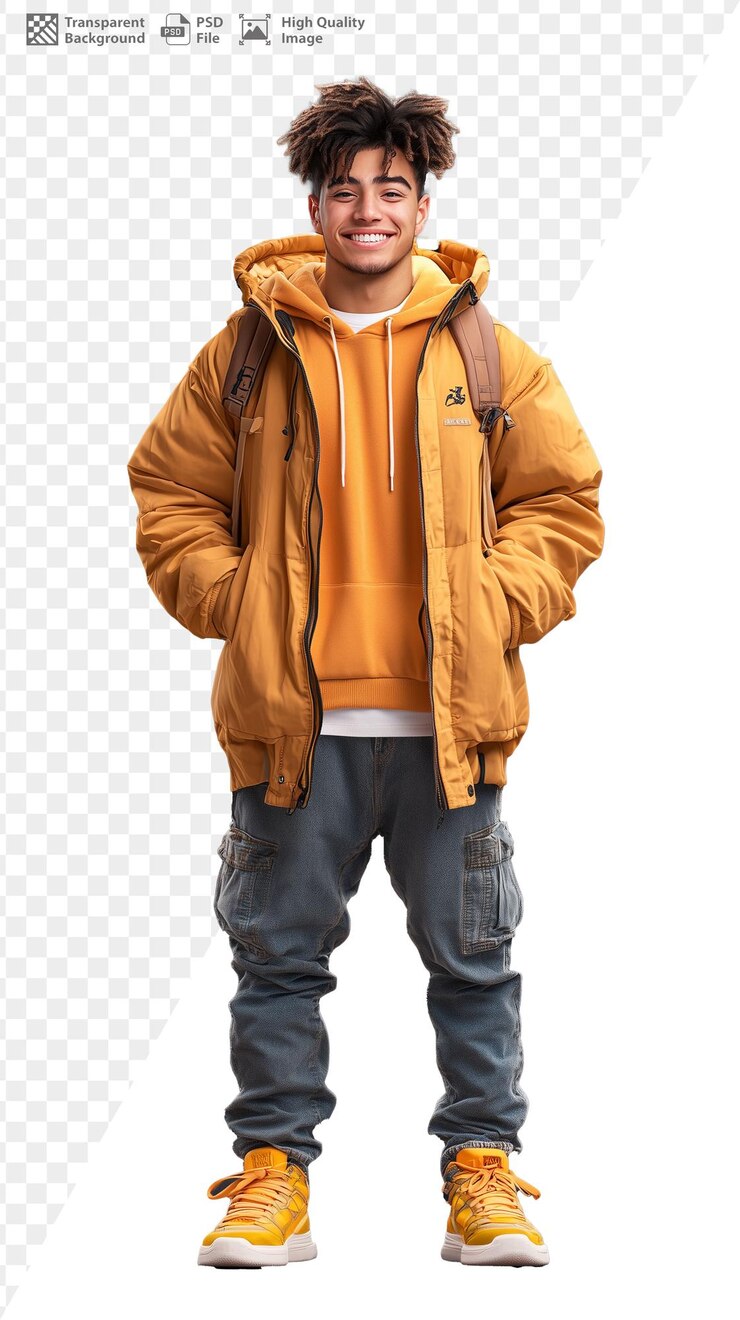 PSD jovem de roupa casual de inverno com mochila