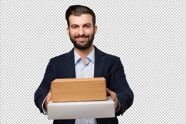 Jovem empresário com um cofrinho