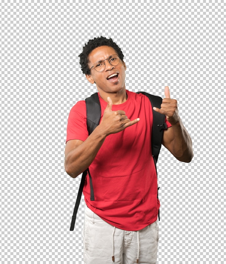 PSD jovem espantado, fazendo um gesto de chamar com a mão