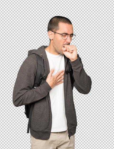 Jovem estudante doente tossindo