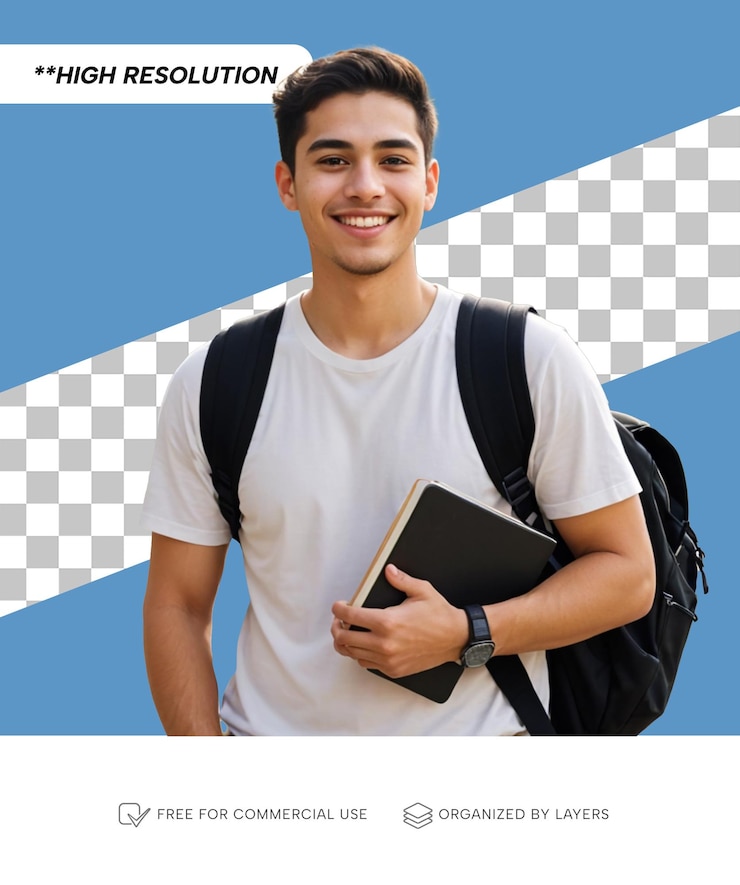 PSD jovem estudante em retrato de colegial por modelo png