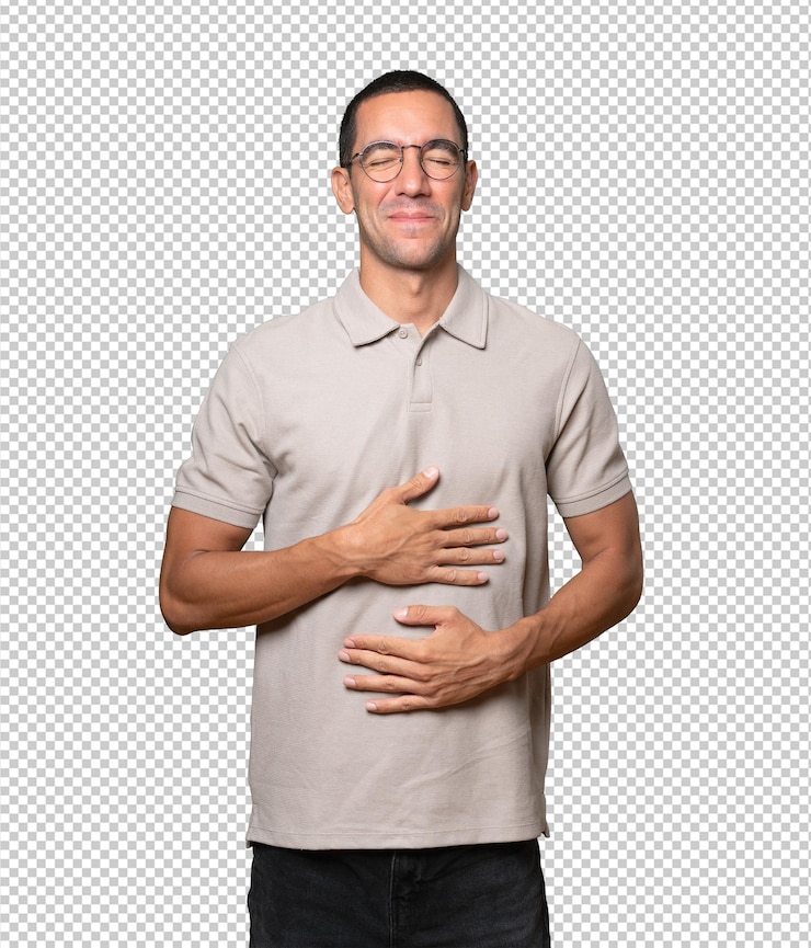 PSD jovem feliz pensando em comida