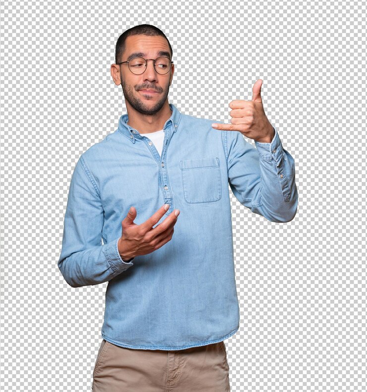 PSD jovem hesitante fazendo um gesto de chamar com a mão