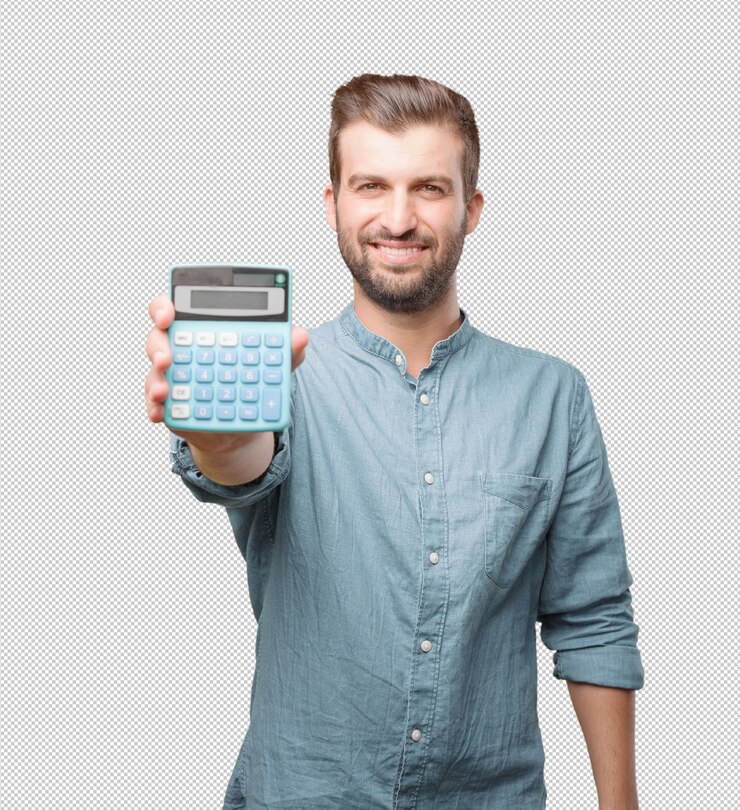PSD jovem homem bonito com calculadora