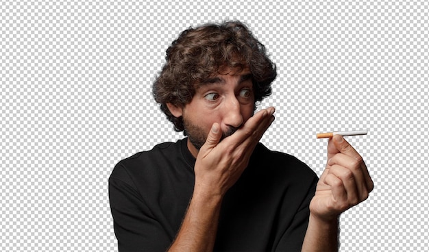 jovem homem louco barbudo com um cigarro