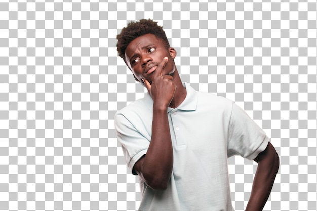 Jovem legal sinal de homem negro. cortar pessoa contra fundo monocromático
