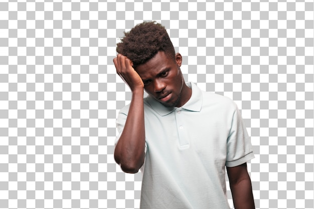 Jovem legal sinal de homem negro. cortar pessoa contra fundo monocromático