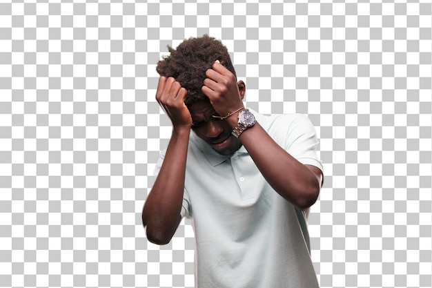 Jovem legal sinal de homem negro. cortar pessoa contra fundo monocromático