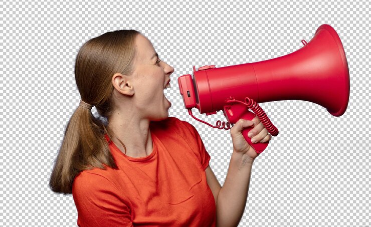 PSD jovem loira com um megafone