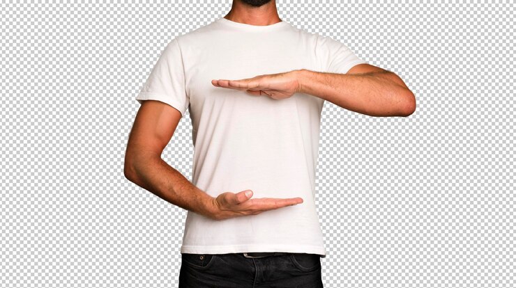 PSD jovem louco barbudo e expressivo vestindo uma camiseta vazia em branco simulada